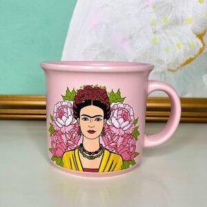 Frida Kahlo Pink Coffee Mug with Floral Design New